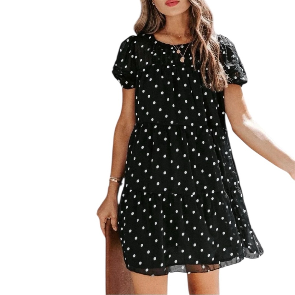 Moon River Black and White Polka Dot Mini Dress